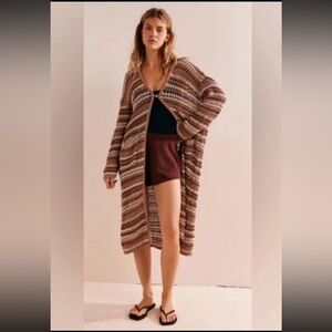 Free People Beach Colette Cardigan Women S / P Brown Beige Button Front Long